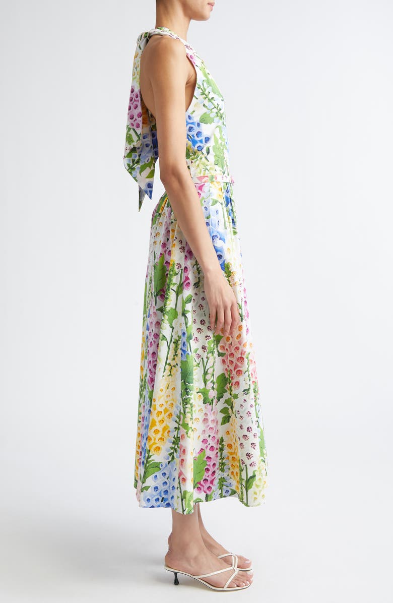 Oscar de la Renta Foxglove Belted Stretch Cotton Poplin Halter Dress, Alternate, color, White Multi