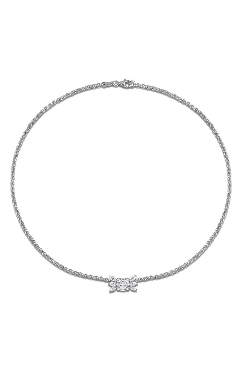 Julianna B. Moissanite Cluster Necklace Two-Tone Sterling Silver, Alternate, color, Sterling Silver