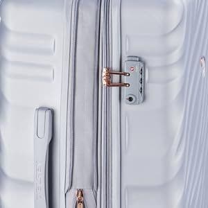 Delsey Paris Alexis Hardside 21-Inch Carry-On Expandable Spinner Luggage, Alternate, color, Platinum/Rose Gold