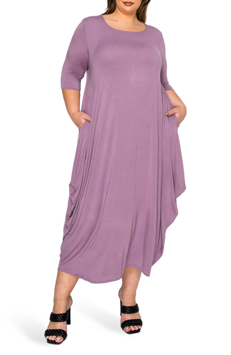 L I V D Evelyn Bubble Hem Jersey Midi Dress, Main, color, Lavender Dusty
