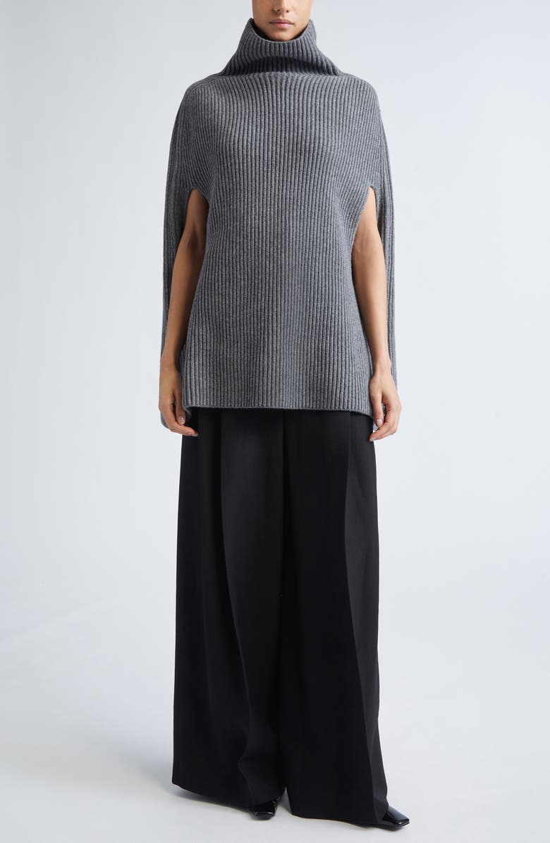 Jil Sander Funnel Neck Wool Rib Cape, Alternate, color, Koala