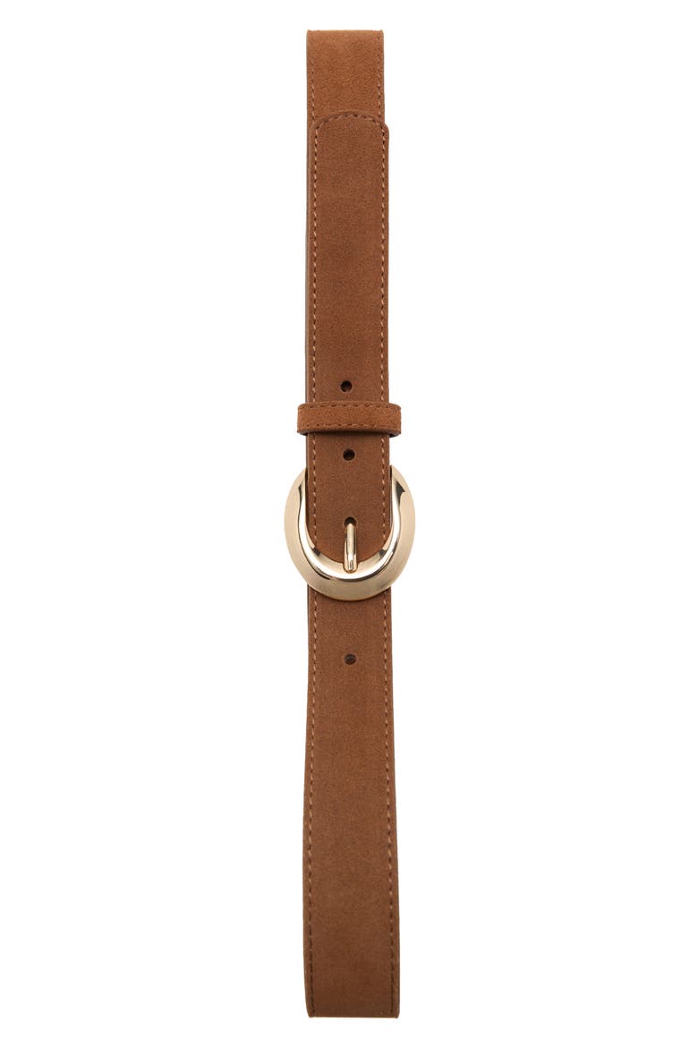 Oval Buckle Suede Belt, Alternate, color, BROWN