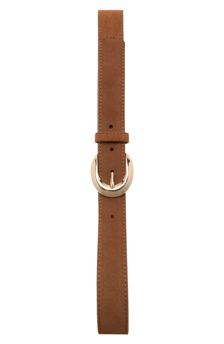 MANGO Oval Buckle Suede Belt, Alternate, color, Brown