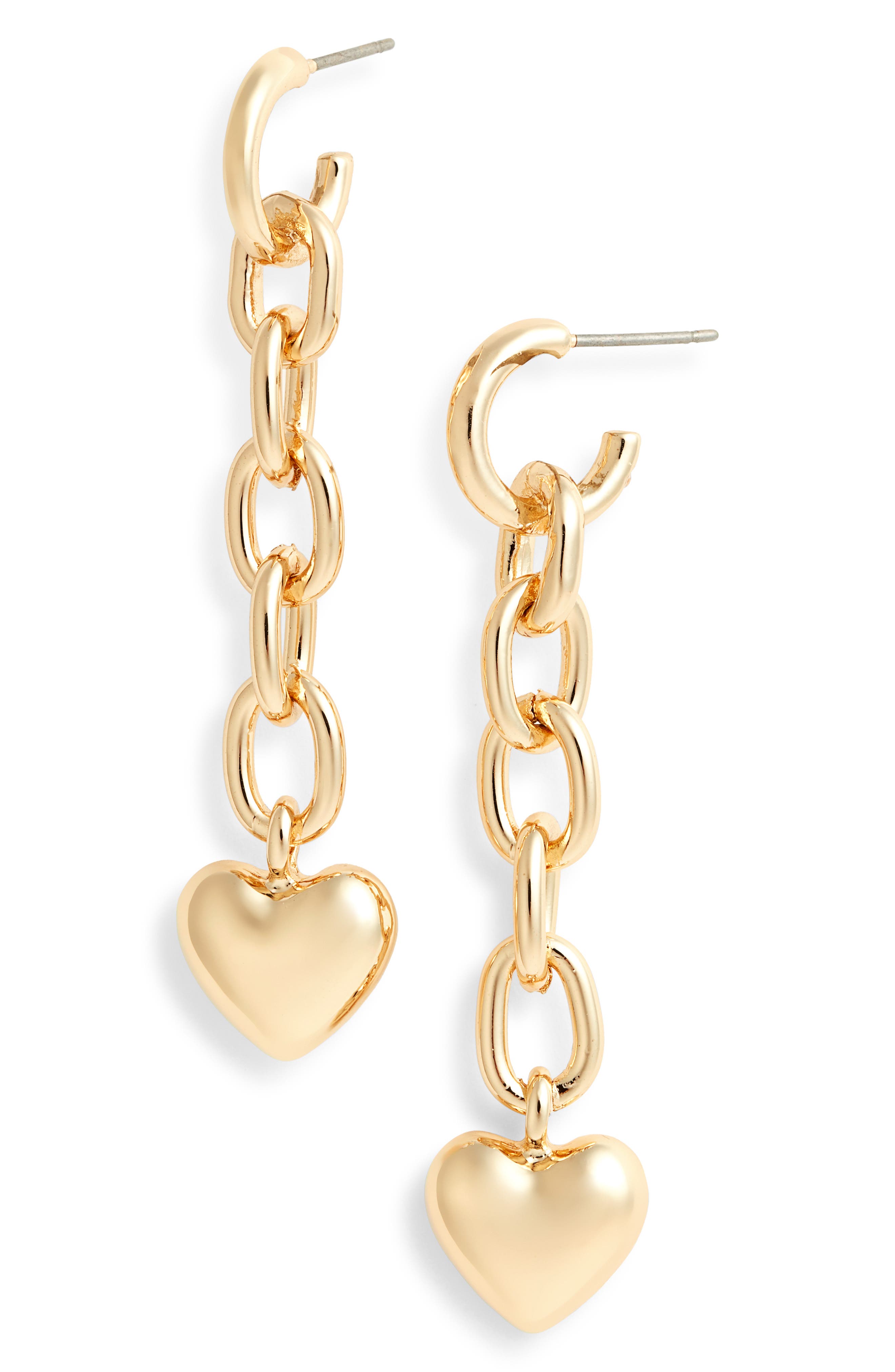 Open Edit Puffy Heart Chain Drop Earrings