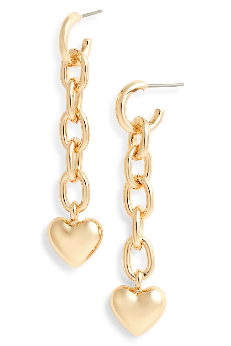 Puffy Heart Chain Drop Earrings, Main, color, GOLD