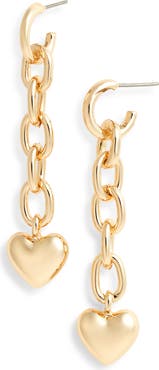 Open Edit Puffy Heart Chain Drop Earrings