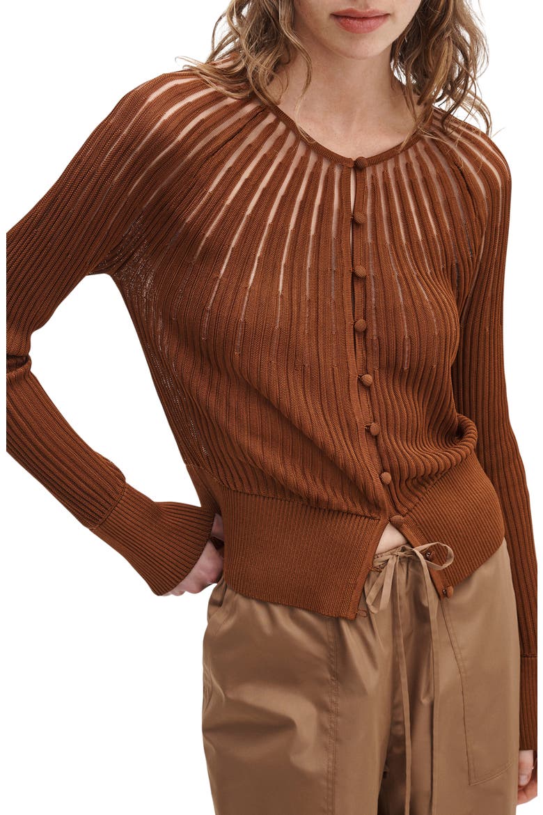 Aubrey Open Knit Semi Sheer Cardigan, Alternate, color, RUST