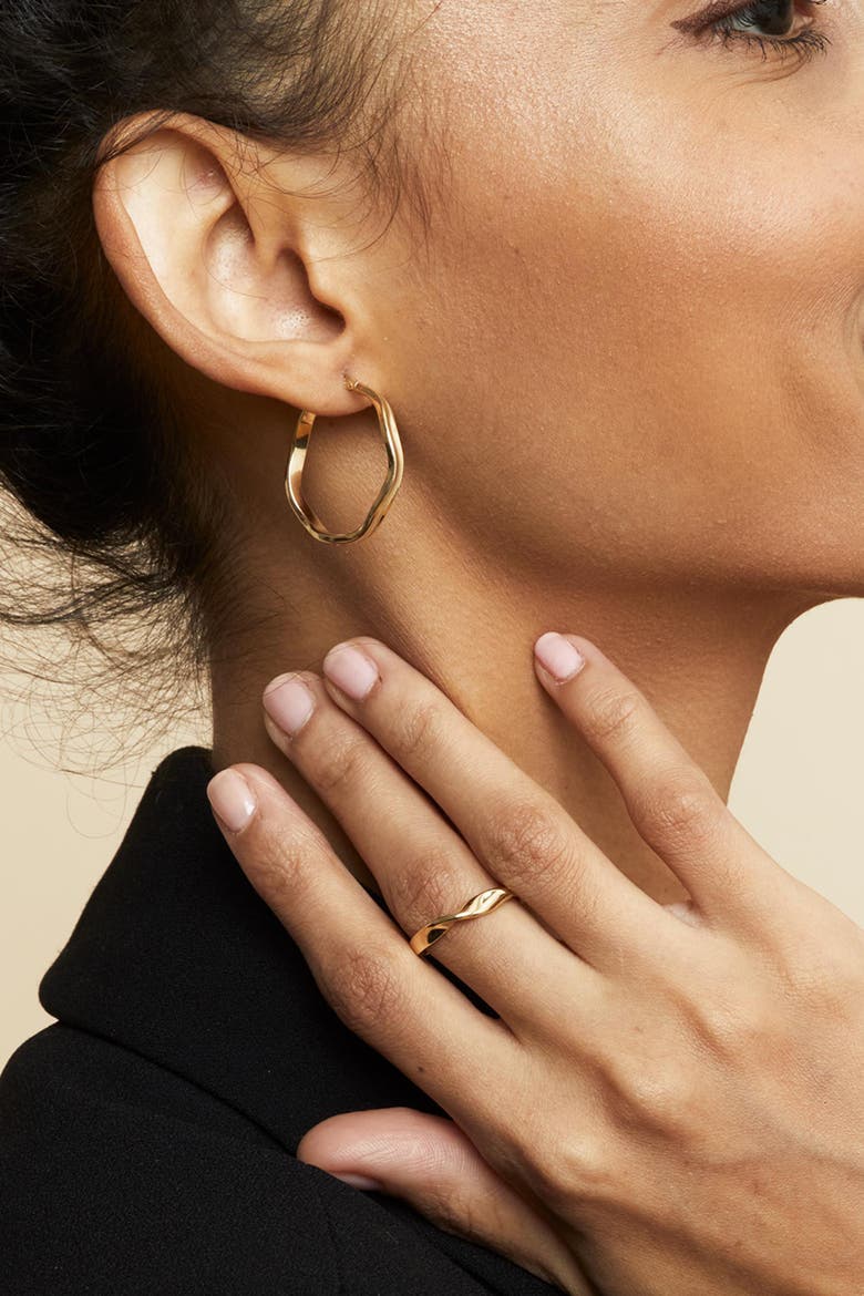 14K Gold Wavemaker Hoops Earrings, Alternate, color, Yellow Gold