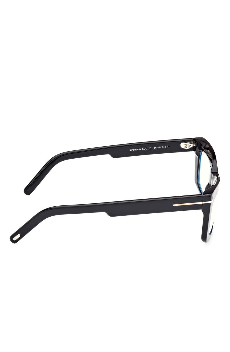 TOM FORD 55mm Rectangular Blue Light Blocking Glasses, Alternate, color, Black Eco / T Logo