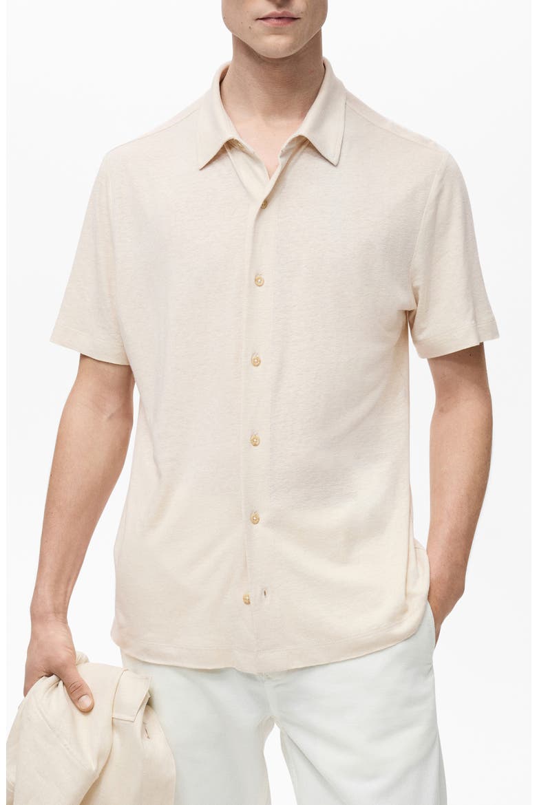 Regular Fit Short Sleeve Linen Blend Button-Up Shirt, Main, color, IVORY WHITE