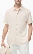 MANGO Regular Fit Short Sleeve Linen Blend Button-Up Shirt