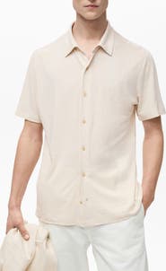 MANGO Regular Fit Short Sleeve Linen Blend Button-Up Shirt