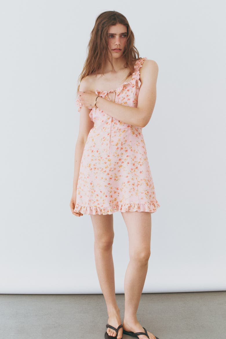 Ruffled Crêpe Dress, Alternate, color, Light pink/floral