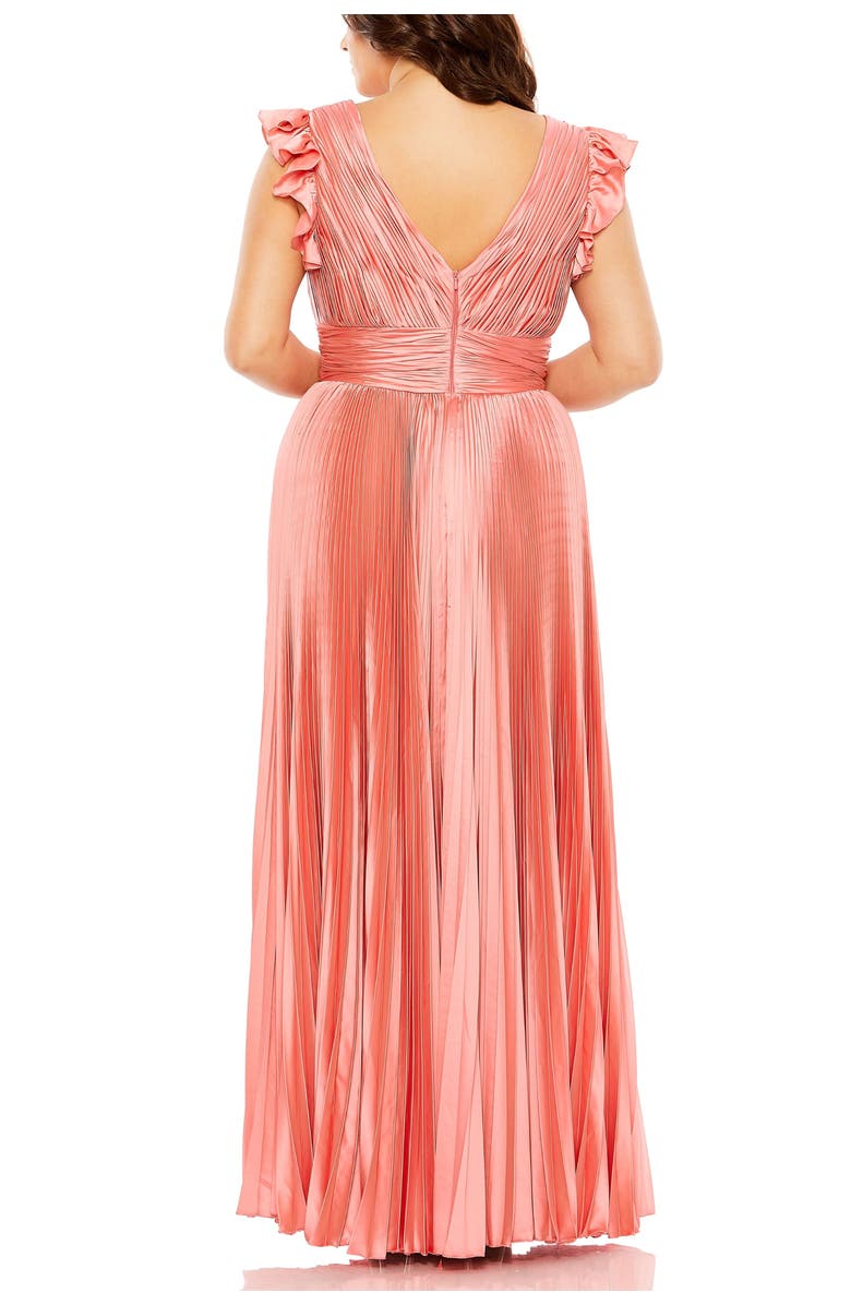 Mac Duggal Flutter Sleeve Pleated V-Neck Gown, Alternate, color, Coral