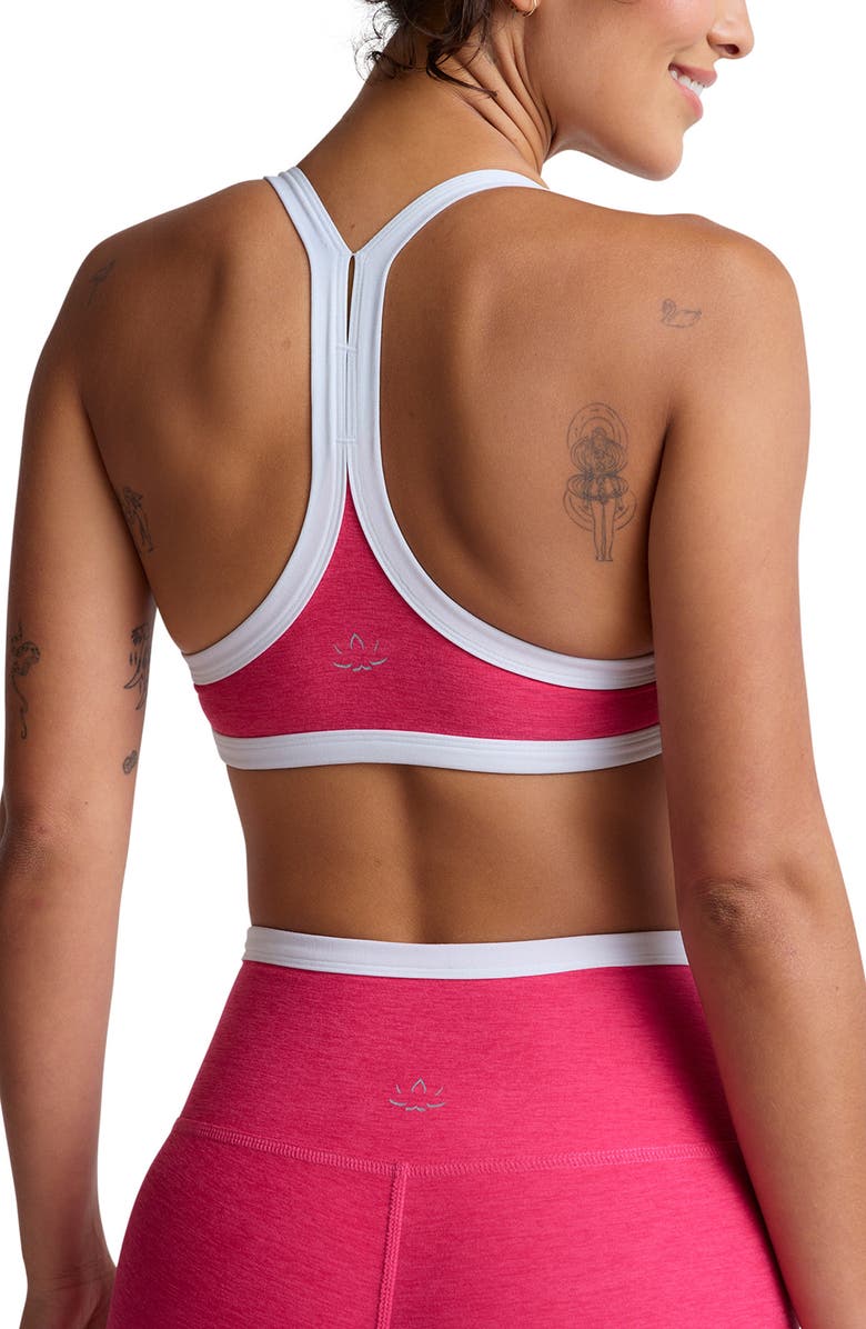 Beyond Yoga Spacedye Outlines Sports Bra, Alternate, color, Vivid Pink/Cloud Whi