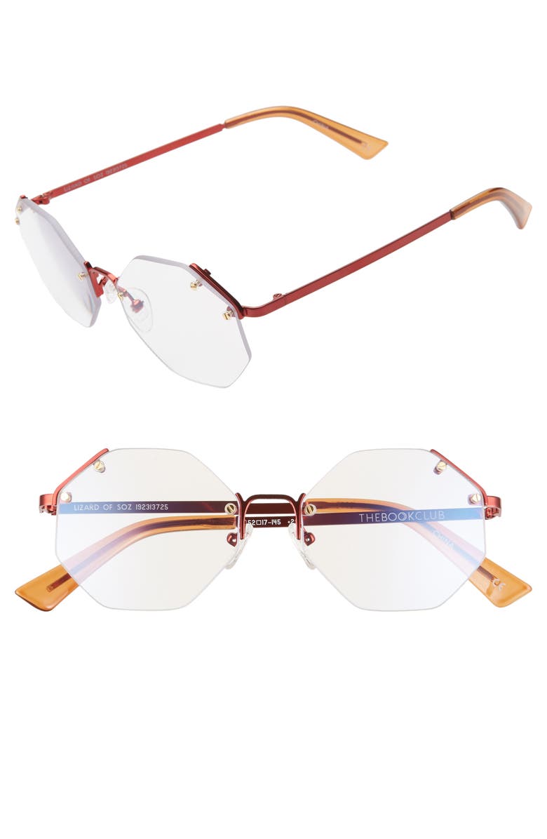 The Book Club Lizard of Soz 52mm Rimless Octagonal Blue Light Blocking Reading Glasses, Main, color, 