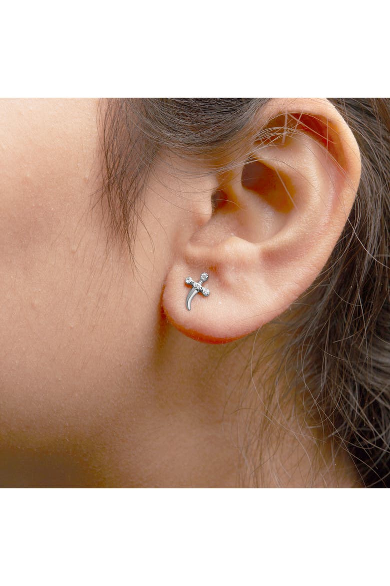 .925 Sterling Silver Diamond Accent Knife Earrings, Alternate, color, White