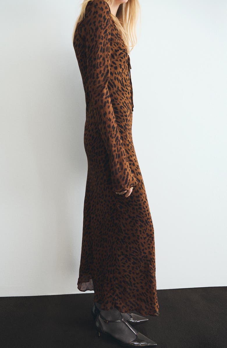 MANGO Valeria Print Long Sleeve Maxi Dress, Alternate, color, Brown/ Black Leopard