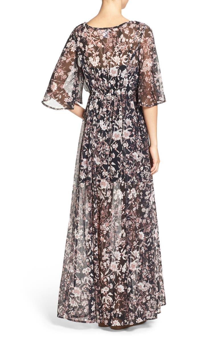 Band of Gypsies Floral Print Sheer Maxi Dress, Alternate, color, 