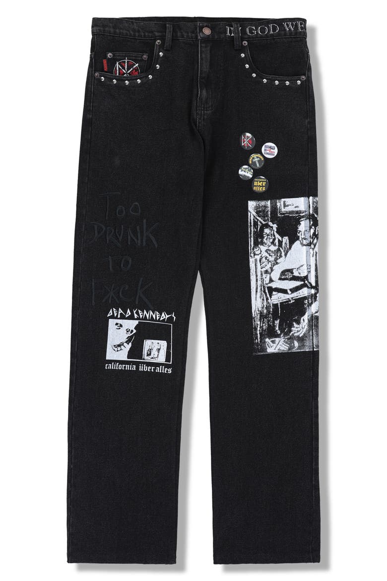 x Dead Kennedys Patchwork Graphic Straight Leg Jeans, Alternate, color, BLACK