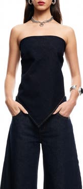 LIONESS New York Strapless Denim Bandana Top