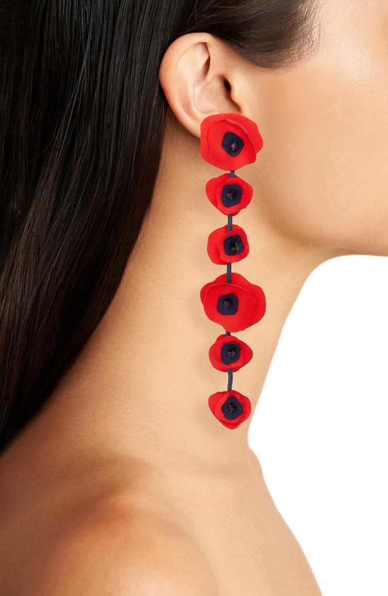 Cult Gaia Zelena Floral Linear Drop Clip-On Earrings, Alternate, color, Infrared