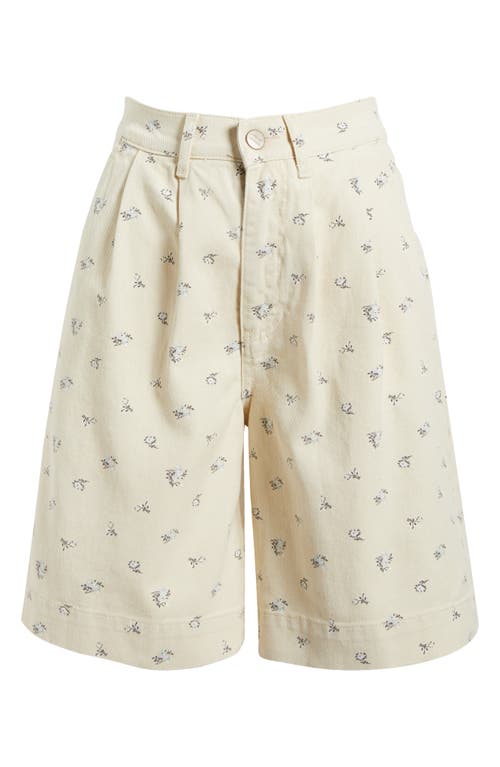 Damson Madder Nova Floral High Waist Denim Shorts In Cream