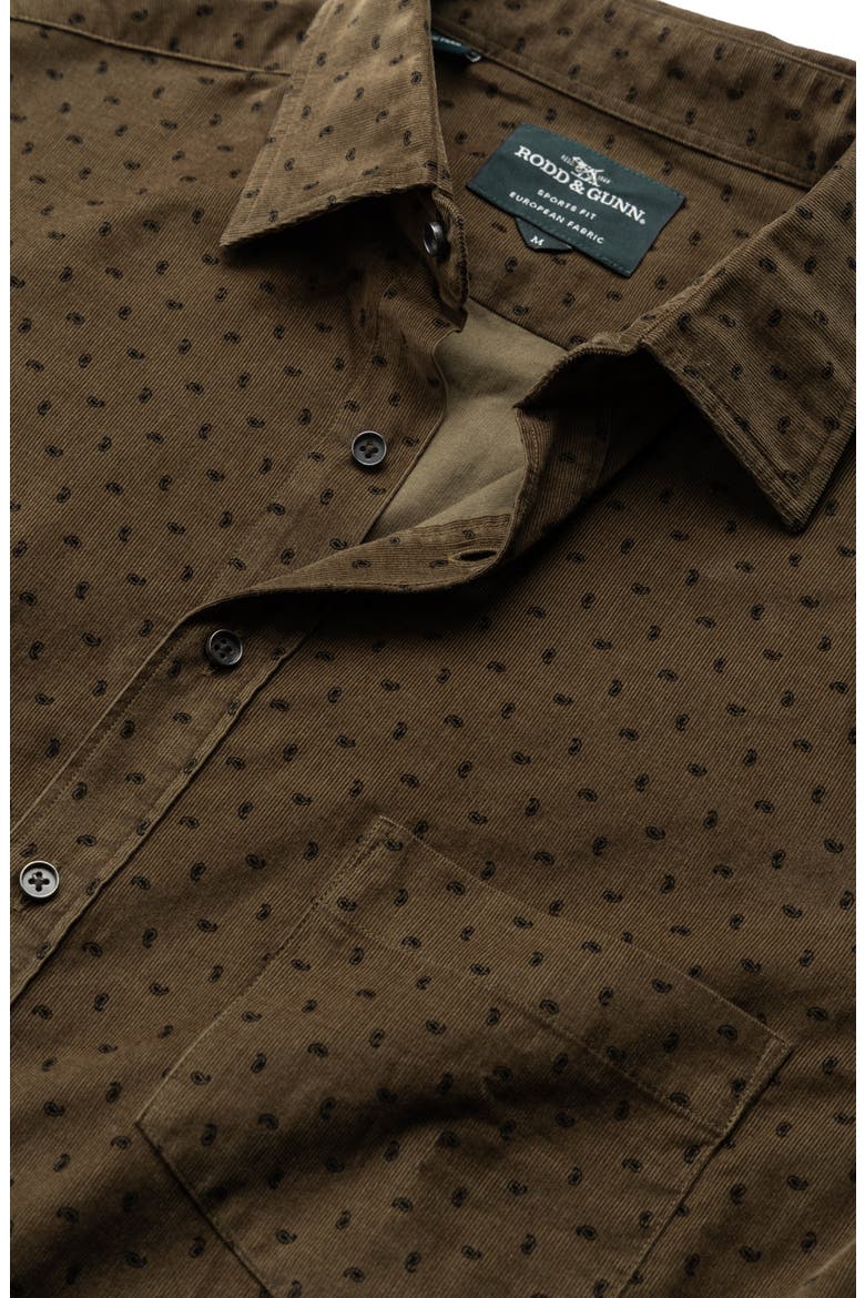 Harrington Neat Paisley Cotton Corduroy Button-Up Shirt, Alternate, color, MOSS