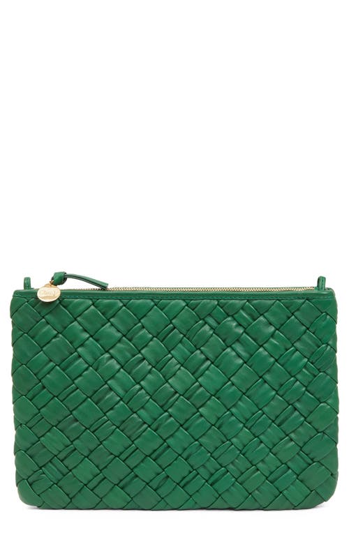 Shop Clare V . Woven Leather Flat Clutch In Fern