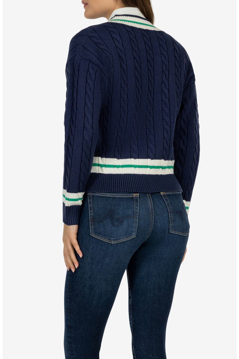 Cable Knit V-Neck Sweater, Alternate, color, NAVY/ WHITE/ BLARNEY