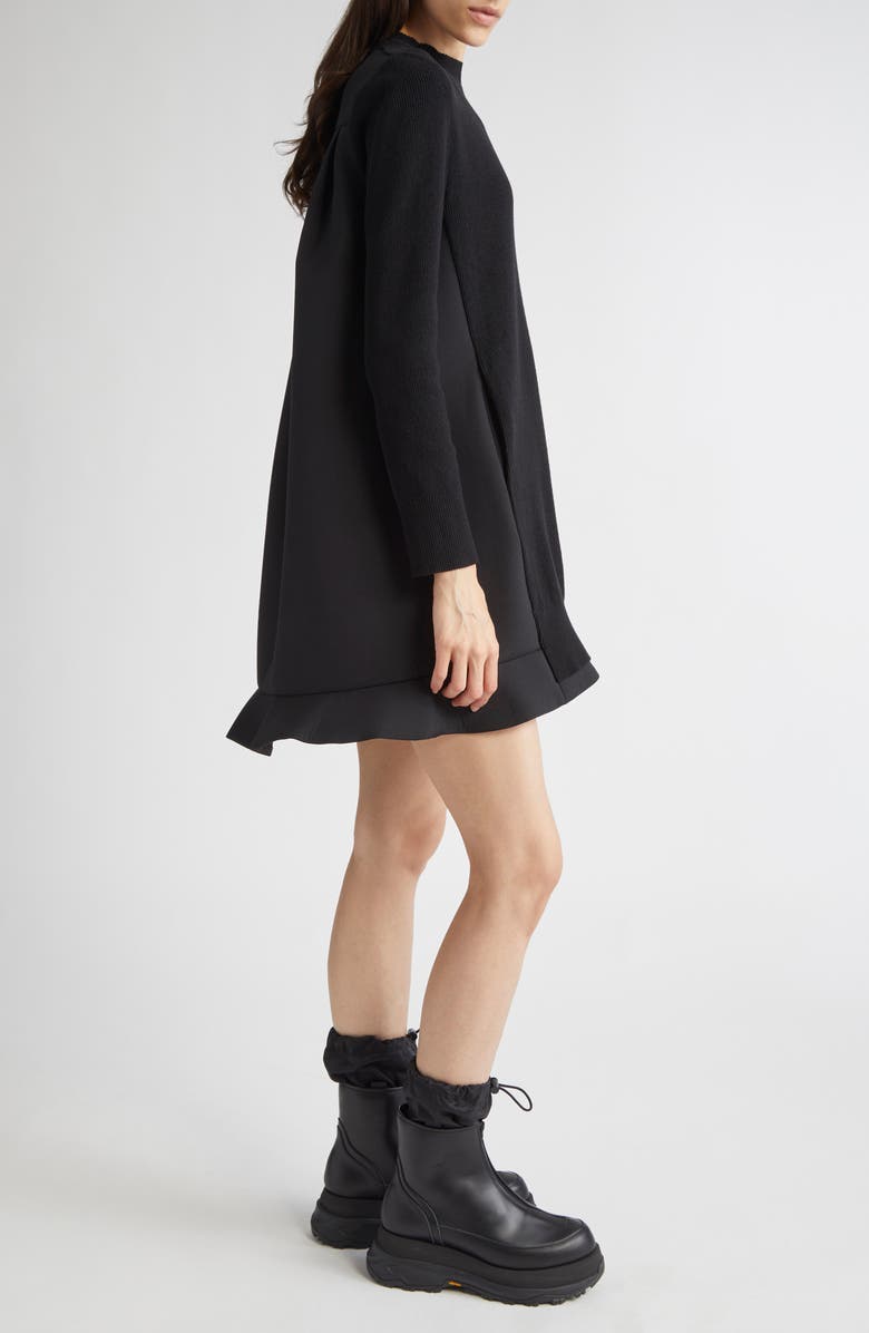 Sacai Suiting Mixed Media Long Sleeve Sweater Dress, Alternate, color, Black
