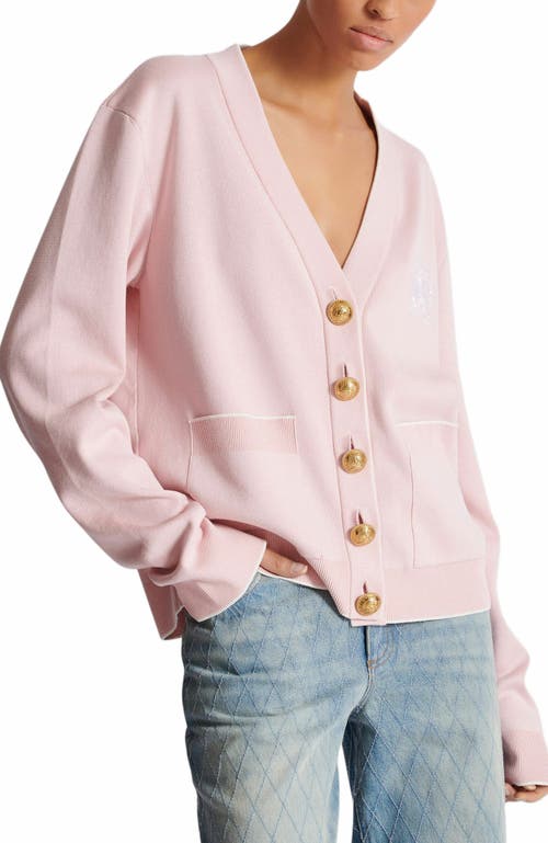 Balmain Emblème-embroidered Knit Cardigan In Pink