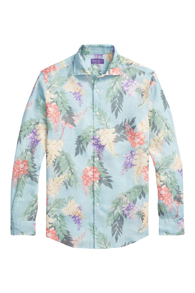 Palma Floral Linen Button-Up Shirt, Main, color, BLUE MULTI