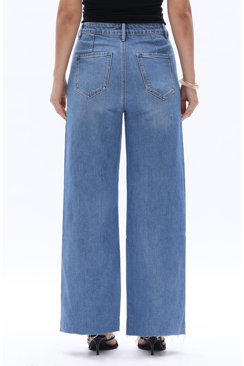 High Waist Floral Embroidered Raw Hem Wide Leg Jeans, Alternate, color, MEDIUM BLUE