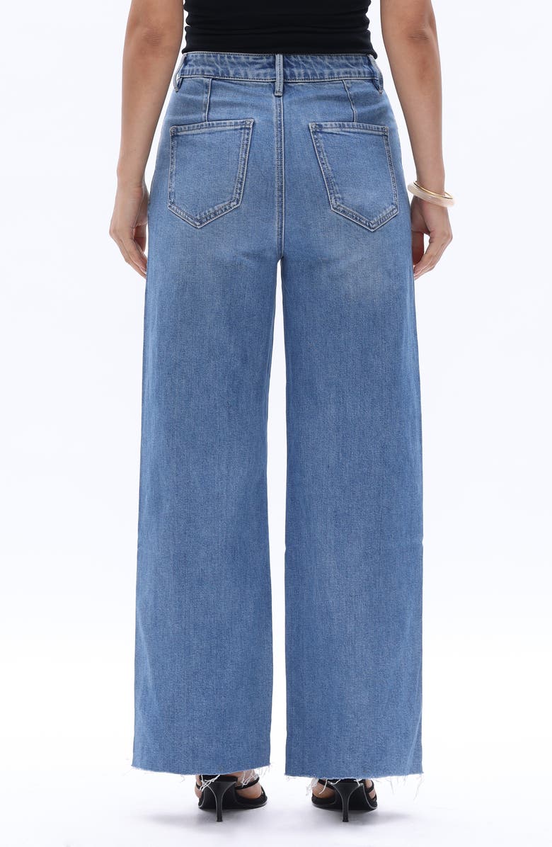 Bayeas High Waist Floral Embroidered Raw Hem Wide Leg Jeans, Alternate, color, 