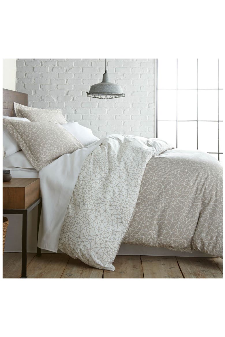 Modern Geometric Maze - Luxury Premium Oversized Duvet Cover Set, Main, color, GEOMETRIC MAZE TAUPE