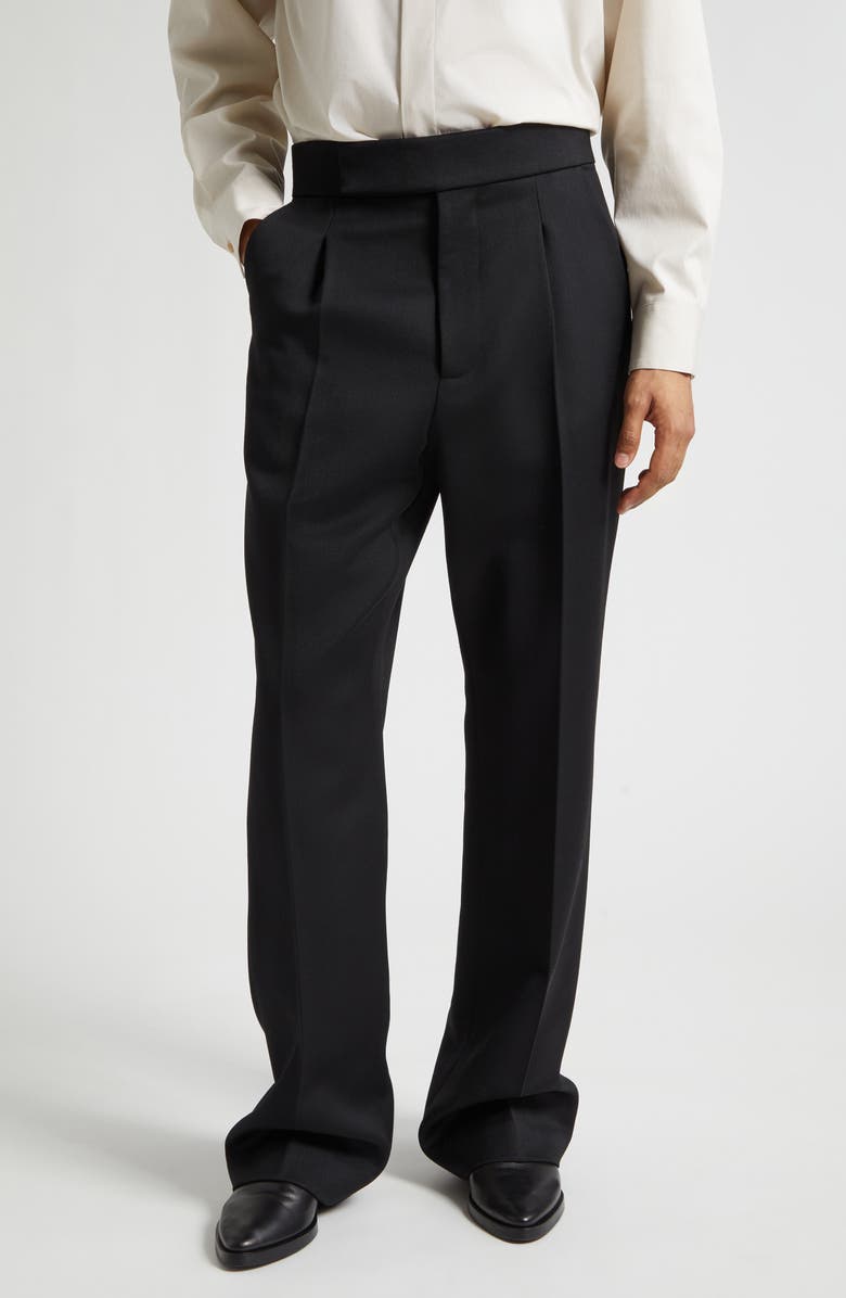 Fear of God 70s Pleated Virgin Wool Satin Trousers, Main, color, Black Black