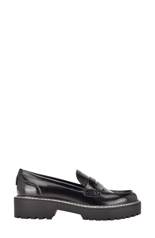 Calvin Klein Suzie 2 Womens Patent Lug Sole Penny Loafers In Black