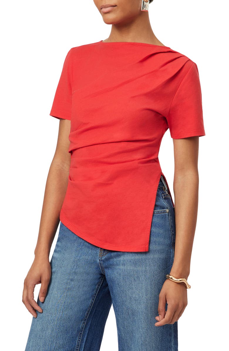 Scotch & Soda Gathered Asymmetric Tee, Alternate, color, Poinsettia