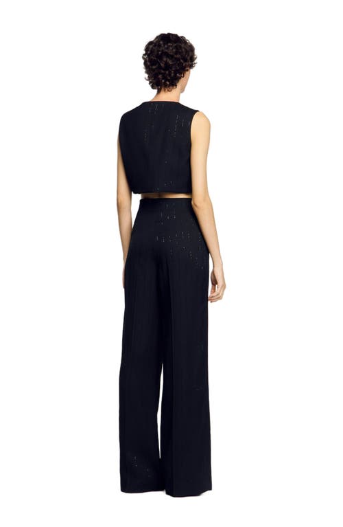 Shop Sandro Sequin Cropped Jacket In Black