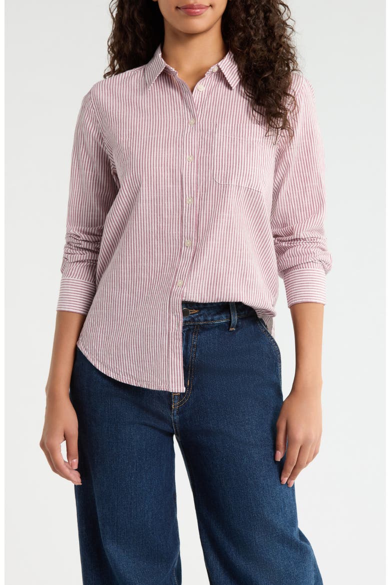 Boyfriend Button-Up Shirt, Main, color, BURGUNDY STRIPE