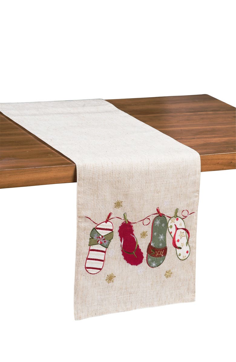C&F Home Flip Flops on Clothesline Embroidered Vintage Christmas Table Runner 14" x 68", Alternate, color, White