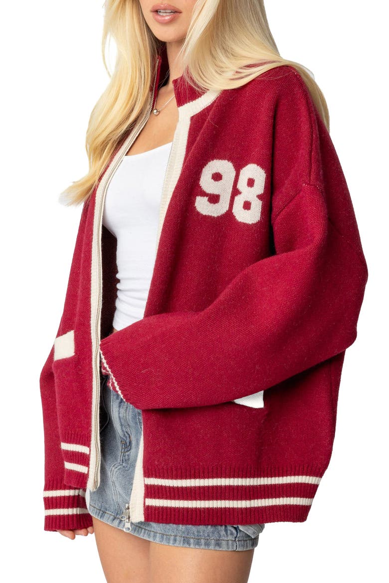 98 Varsity Zip Sweater, Alternate, color, BURGUNDY