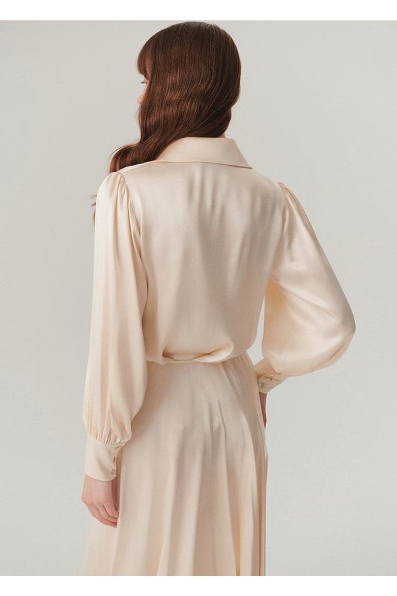 Kaia Satin Shirt, Alternate, color, Ecru