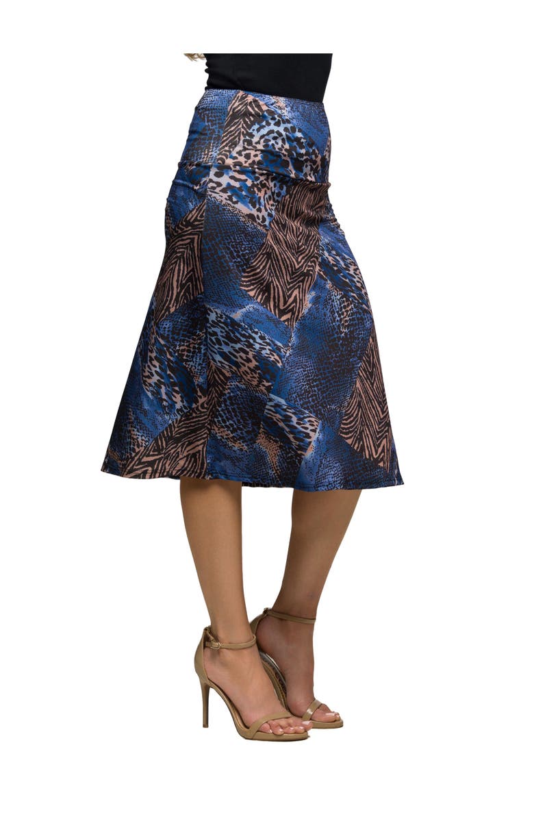 24seven Comfort Apparel Animal Print Knee Length Skirt, Alternate, color, Blue Multi