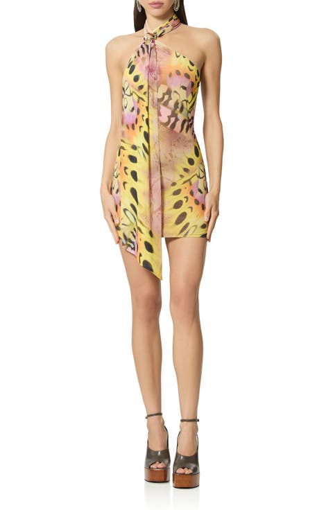 Brylee Butterfly Print Halter Minidress