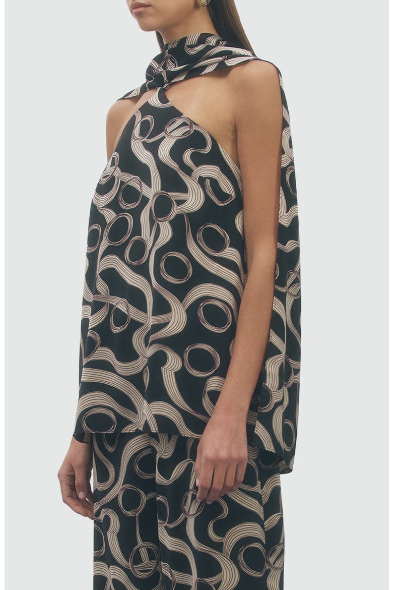 Hendrix Scarf Halter Tunic Top, Alternate, color, BLACK BEIGE