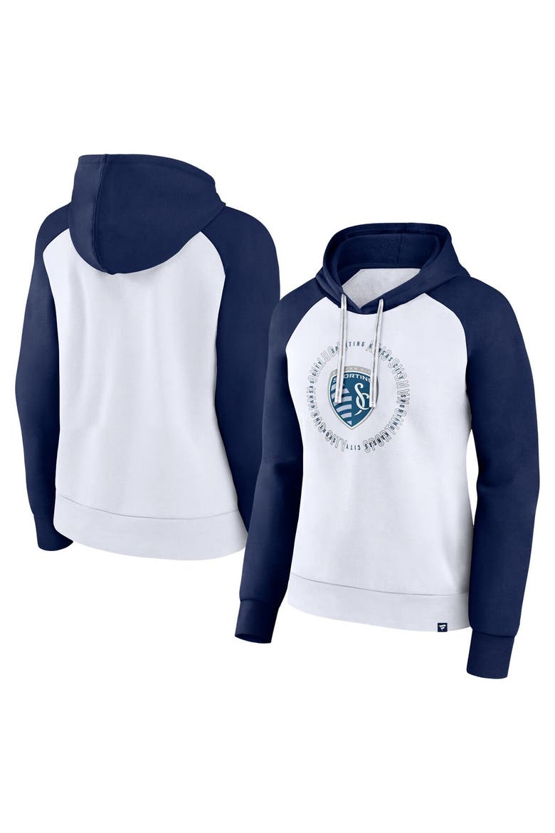 Women's Fanatics Branded White/Navy Sporting Kansas City Instep Pullover Hoodie, Main, color, White