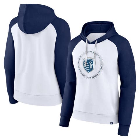 Women's Fanatics Branded White/Navy Sporting Kansas City Instep Pullover Hoodie