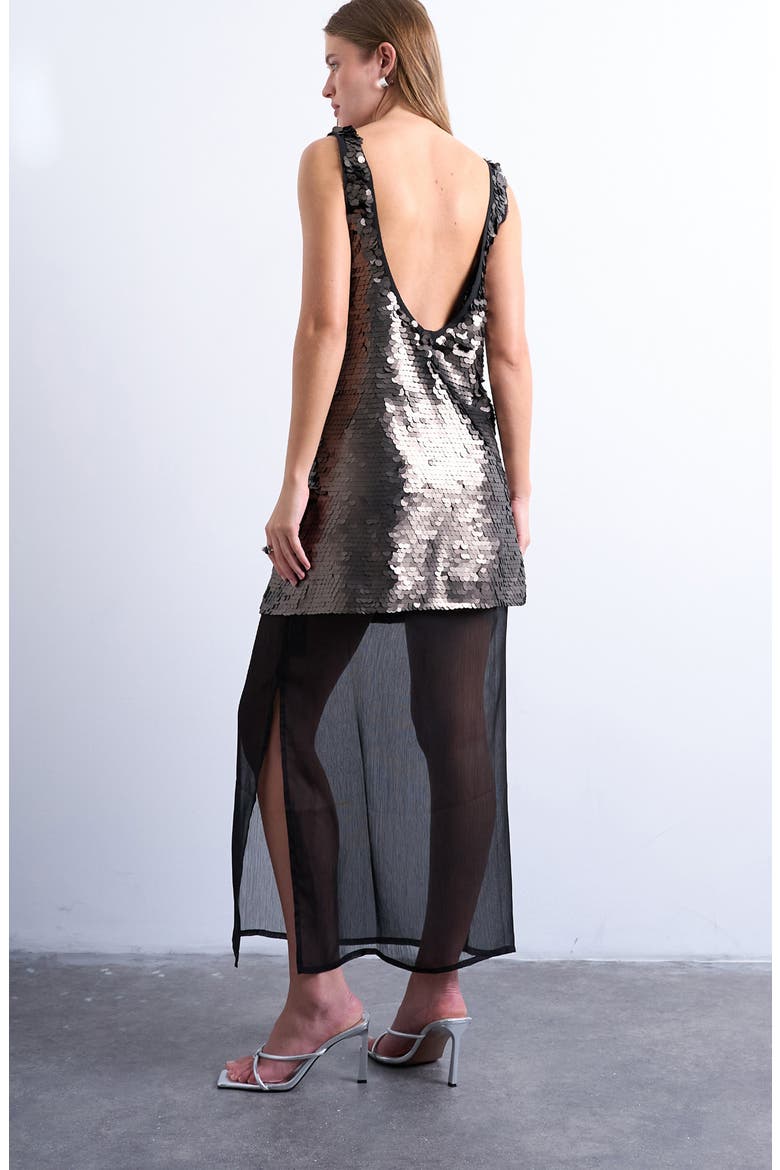 Sequin Sheer Hem Maxi Dress, Alternate, color, SILVER